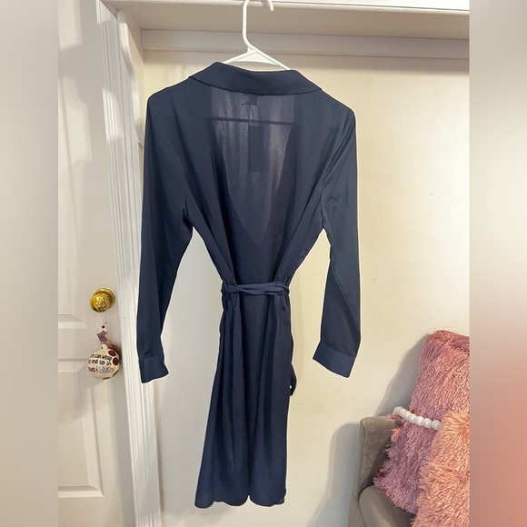 FINAL PRICE NWT C Wonder Navy Blue Long Sleeve Collared Wrap Dress - Picture 5 of 5
